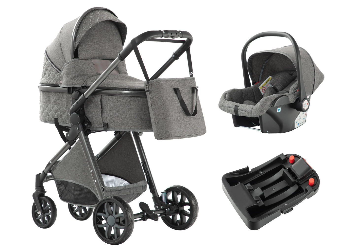 Baby Stroller 3-in-1 Travel System, Adjustable stroller and Accessories Combo Set, One Click Folding.