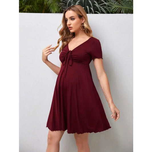 Maternity Summer Solid Color V-neck Loose Plus Size Women Dress