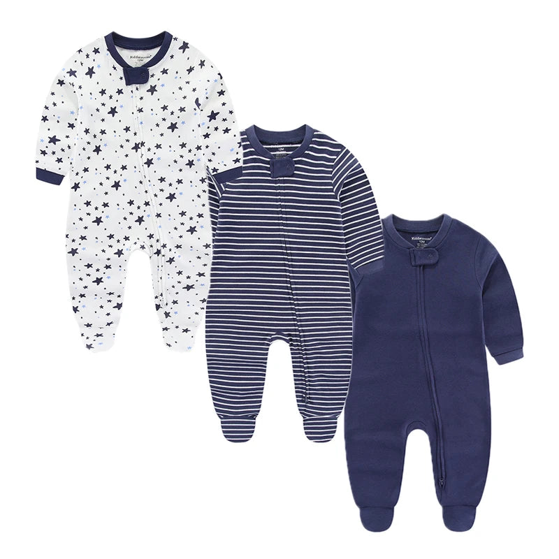 100% Cotton Soft Newborn Baby 2 - Zipper Baby Boy Girl Rompers Shower Gifts, 3 Pcs/lot,  Autumn Winter