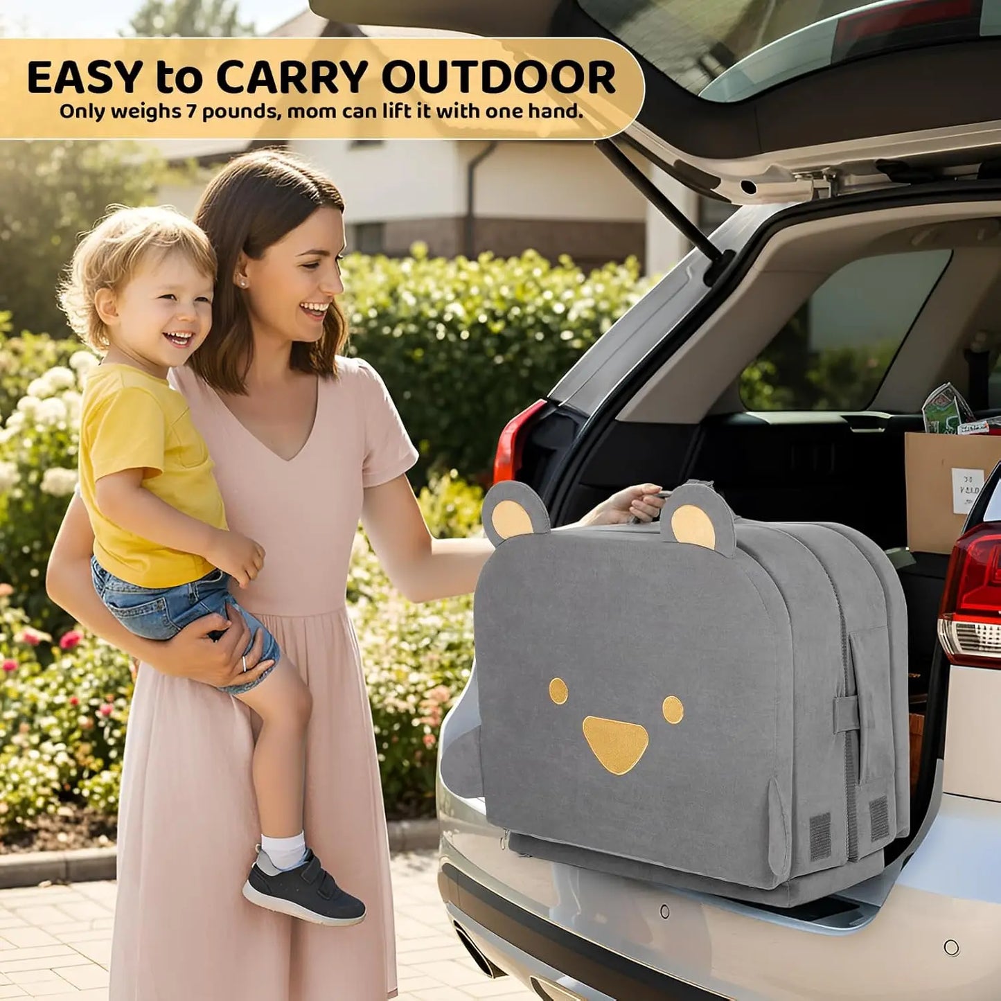 Toddler Travel Bed, Foldable Portable Toddler Floor Bed with Soft Foam for Baby and Kids Aged 1-4,Washable Cover Travel Crib