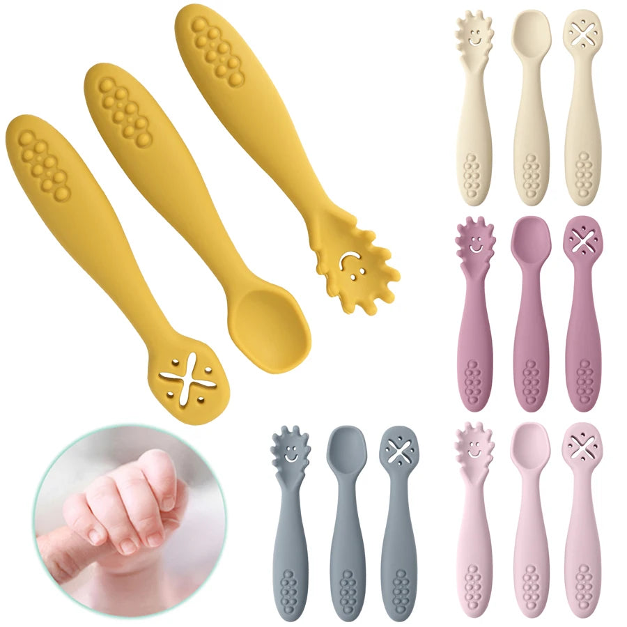 3PCS Cute Baby Learning Spoons Utensils Set Newborn Feeding Spoon Set Toddler Scoop Weaning Cutlery Children‘s Tableware