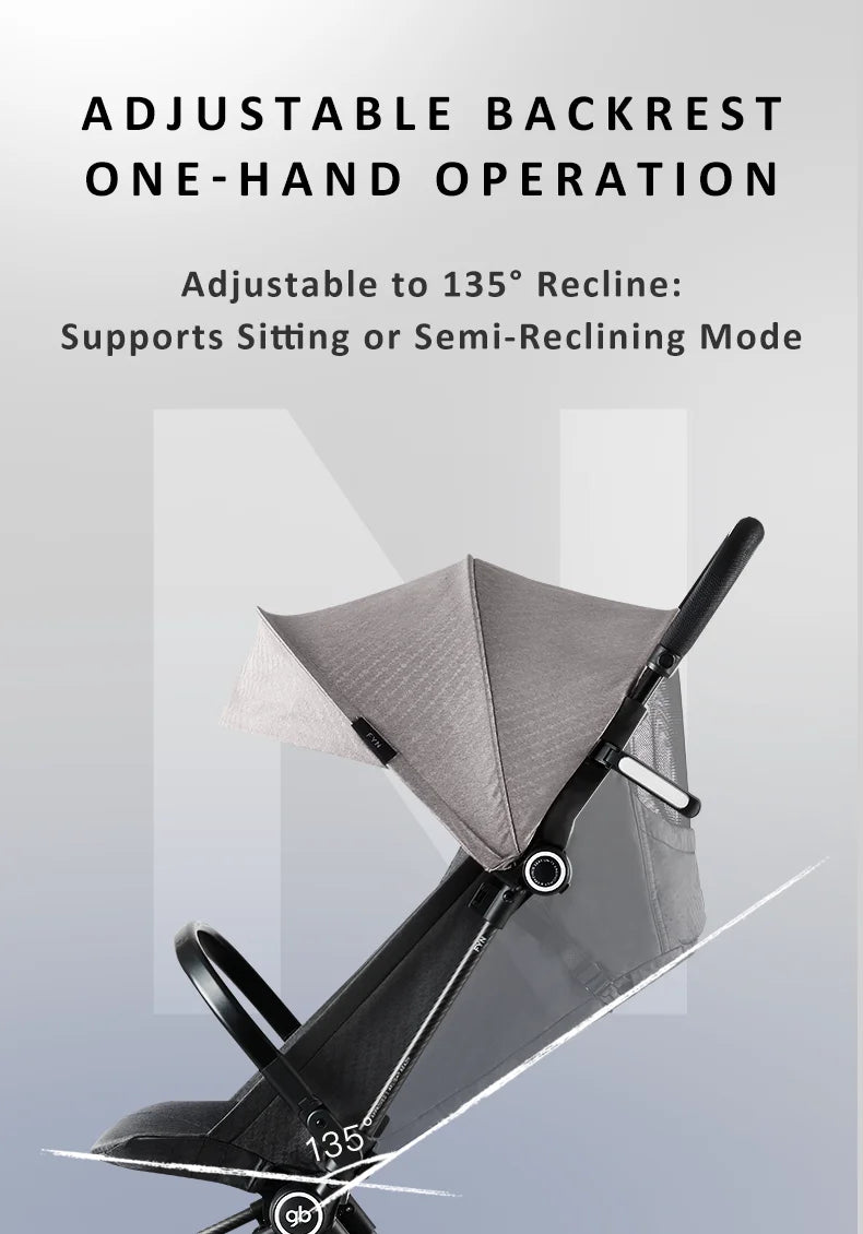 Gb FYN Carbon Fiber Stroller - Ultra-Lightweight 3.9kg/8.6lbs, One-Hand Fold,  Airplane & GT Friendly, with Cargo Basket, Canopy