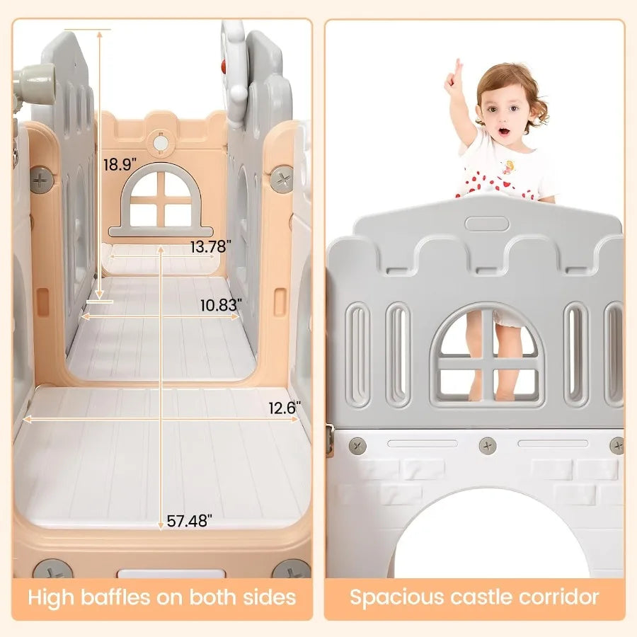 8 in 1 Toddler Slide Playset Toddler Indoor Playground for 1-3 Baby Outdoor Indoor Playset with Slide Climber Tunnel Basketball