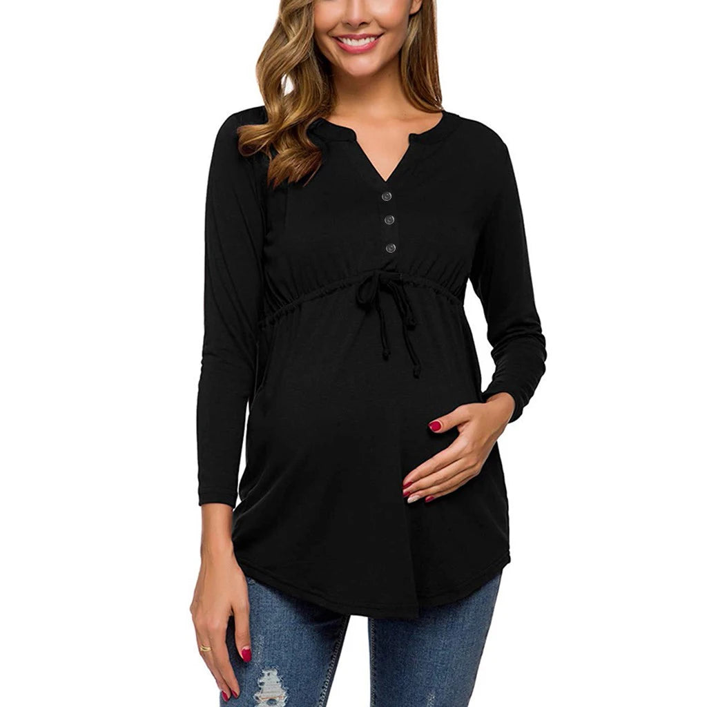Maternity Nursing Long Sleeve Solid Color Tops