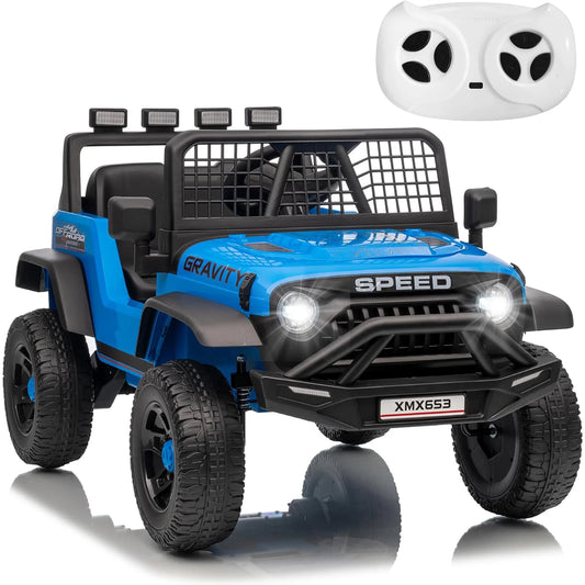 12V Kids Electric Ride on Truck Car w/Parent Remote Control 3 Speeds 5MPH Spring Suspension, LED Lights, Music, Salfty Belts