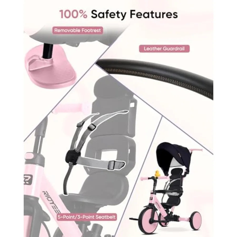 8-in-1 Stroller Tricycle for 1.5-5 Years Tool-Free Switch Toddler Tricycle with Parent Steering Control Handle for 1.5 to 5 Yrs Toddler