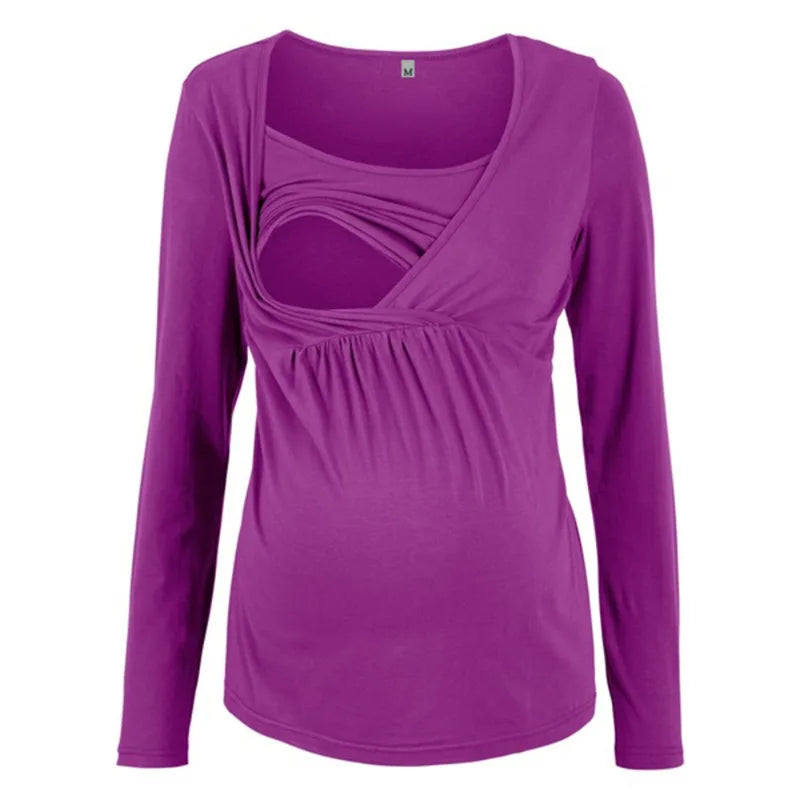 Maternity Nursing Long Sleeve Top Anti-exposure Postpartum T-shirt Pajamas Fashion Comfort Care Top, Plus Size Available