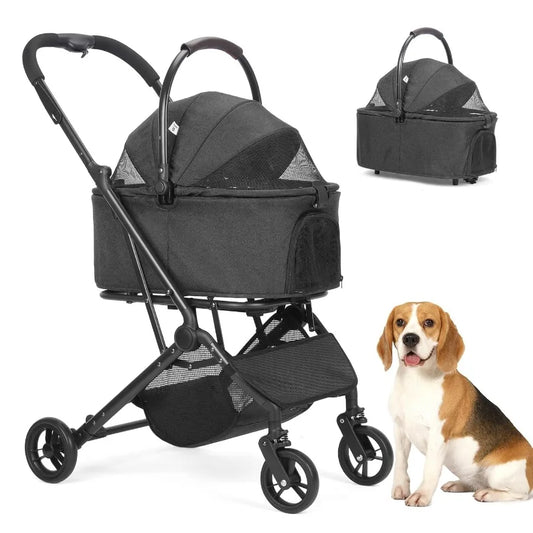 3 in 1 Dog Stroller Upgraded Frame Up to 44lbs Pet Stroller with Dog Poop Bags Dispenser Zipperless Entry Storage Basket