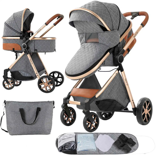 Baby Stroller 2 in 1 with Carrycot Reversible Seat 5-Point Harness for Newborn 0-3Y Lightweight Foldable 2-in-1 Baby Stroller
