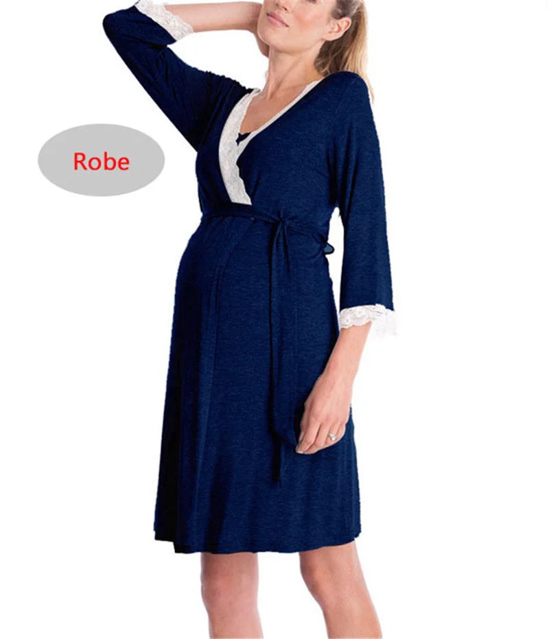 Maternity Nursing Nightgown & Matching Robe With Lace Trim and Adjustable Belt, Sold  Separately