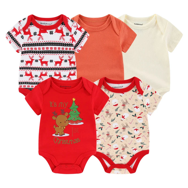 95% Cotton Newborn Baby Onesies Four Seasons Fashion Cartoon Short Sleeve Baby Boy Girl Bodysuits Soft Unisex- 5 Pcs/Lot