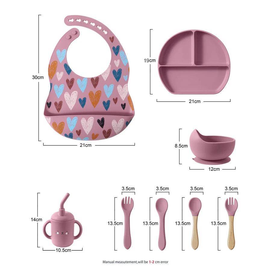 100% Food Grade Silicone Baby Cup, Bowl, Bib, Suction Dish and Utensils Sets