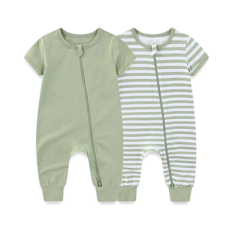 95% Cotton, 5% Elastane, Newborn Boy Girl Zipper Rompers Simple Fashion Baby Unisex Jumpsuits Summer Short Sleeve,  0-24 Months Infant Clothes
