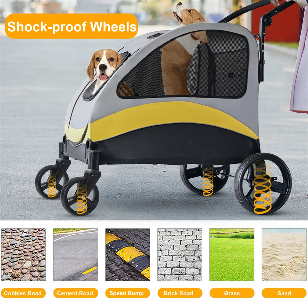 Premium Dog Stroller Pram 4 Wheel Foldable Cart Travel Walk Pet Jogger Wagon for Small Medium Large XL Dogs