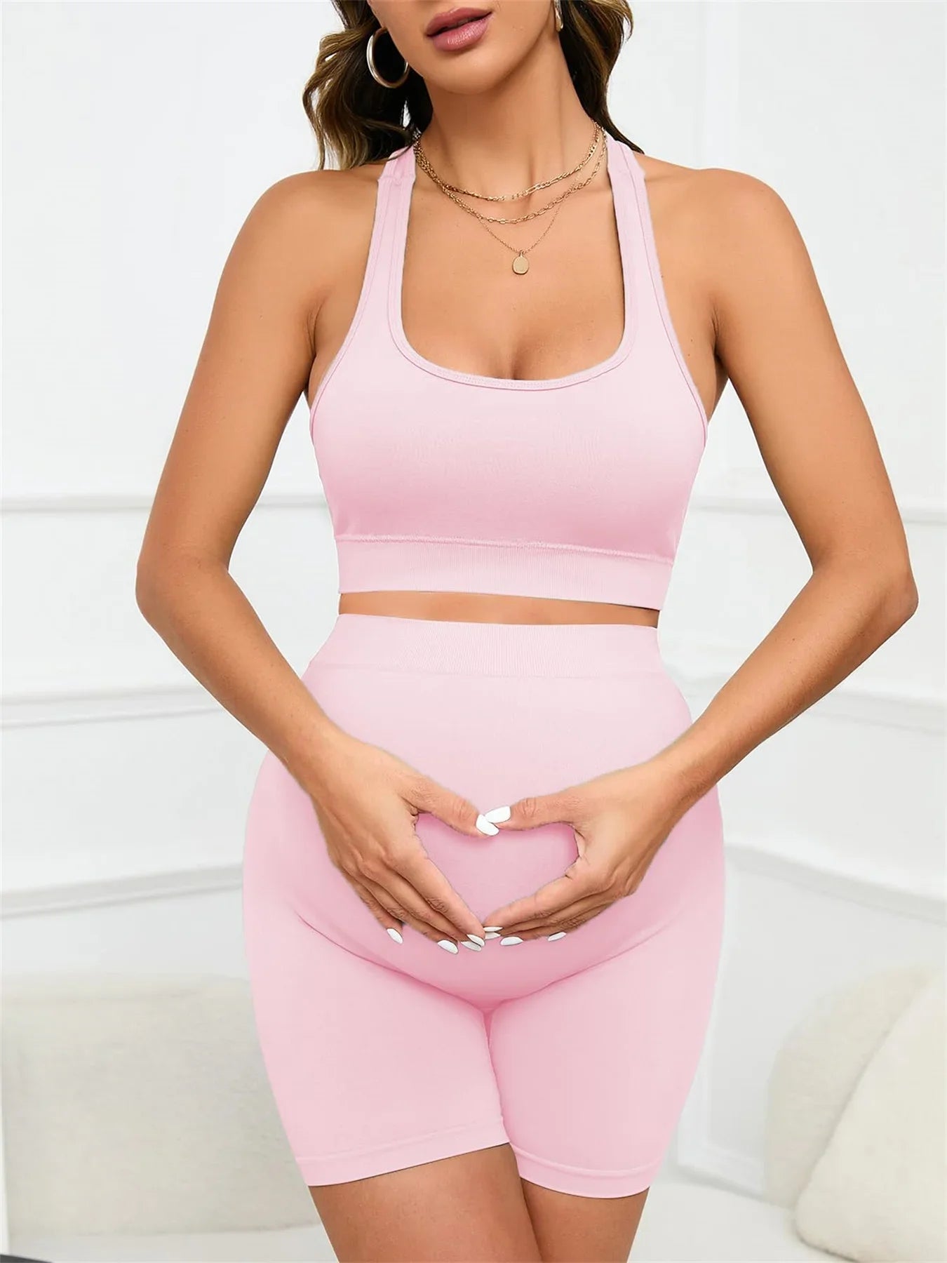 Women's Maternity 2 Piece Outfit Set Bra Shorts for Pregnancy Yoga workout Lounge Wear Sets