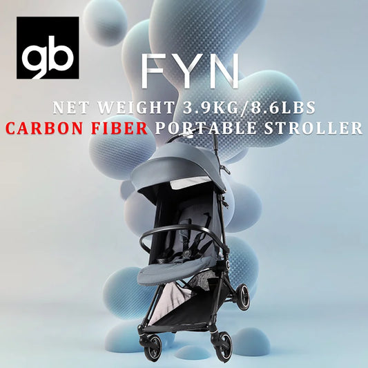 Gb FYN Carbon Fiber Stroller - Ultra-Lightweight 3.9kg/8.6lbs, One-Hand Fold,  Airplane & GT Friendly, with Cargo Basket, Canopy