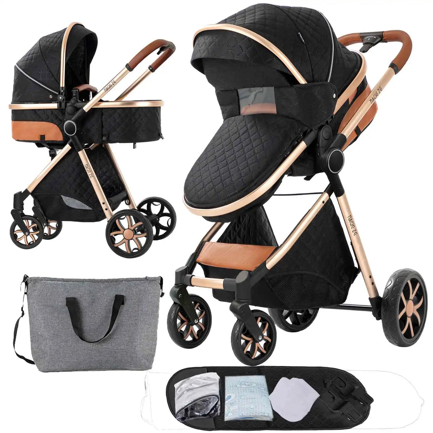 Baby Stroller 2 in 1 with Carrycot Reversible Seat 5-Point Harness for Newborn 0-3Y Lightweight Foldable 2-in-1 Baby Stroller