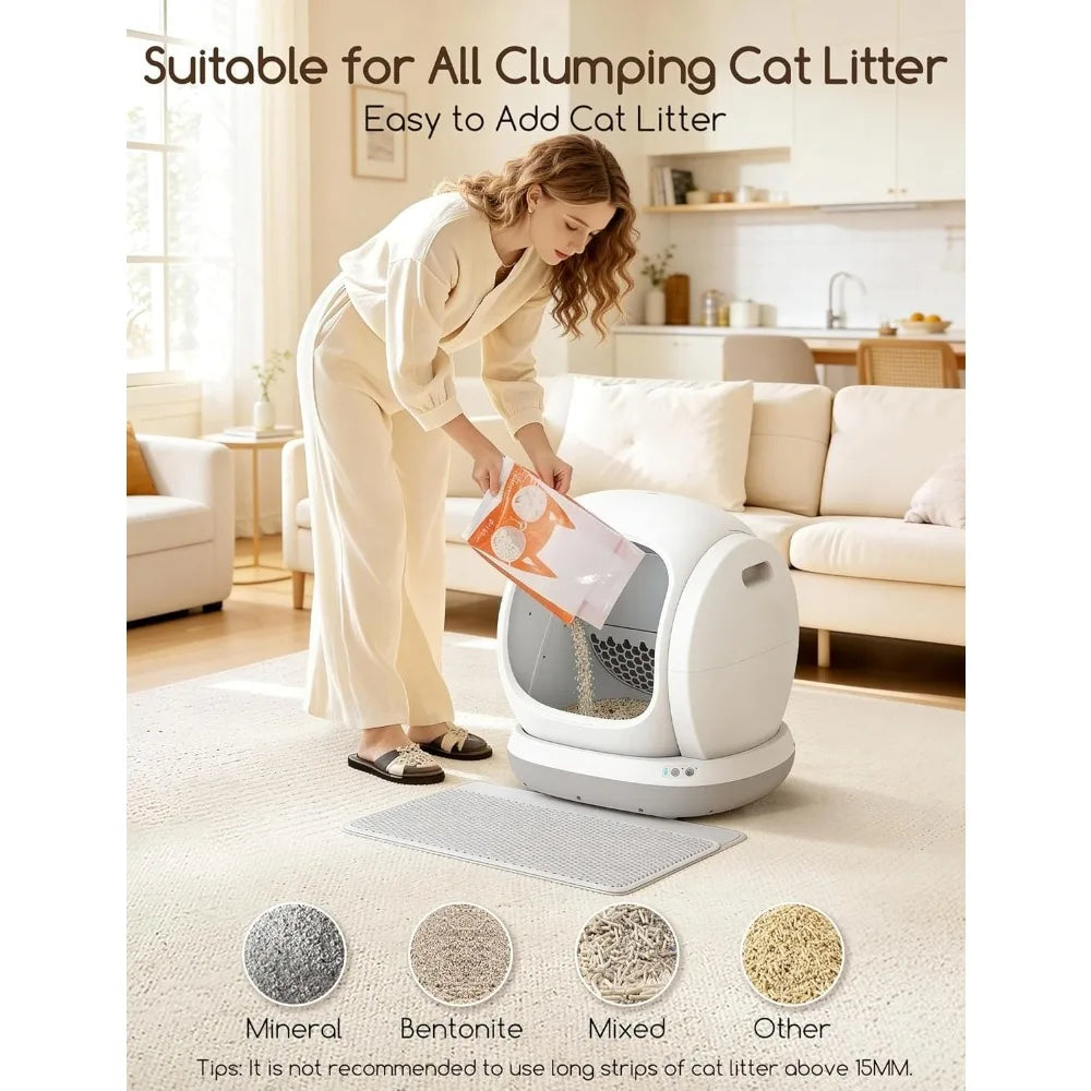 Self Cleaning Cat Litter Box - Open-Top Automatic Litter Box with APP, 0 Risk of Stuck Cats, Safer Automatic Litter Boxs,Customi