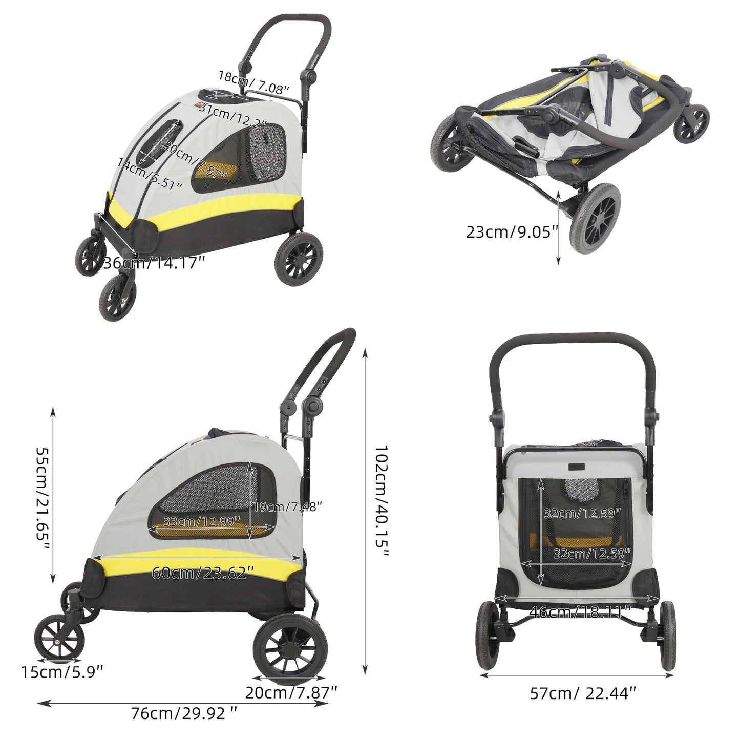 Premium Dog Stroller Pram 4 Wheel Foldable Cart Travel Walk Pet Jogger Wagon for Small Medium Large XL Dogs