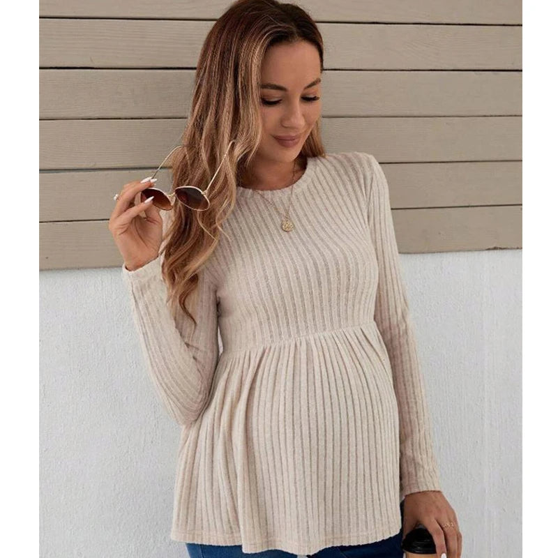 Maternity Women's Fashion Long Sleeve Knitted Spring Autumn Tops