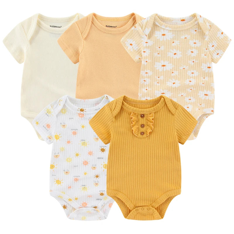 95% Cotton Newborn Baby Onesies Four Seasons Fashion Cartoon Short Sleeve Baby Boy Girl Bodysuits Soft Unisex- 5 Pcs/Lot