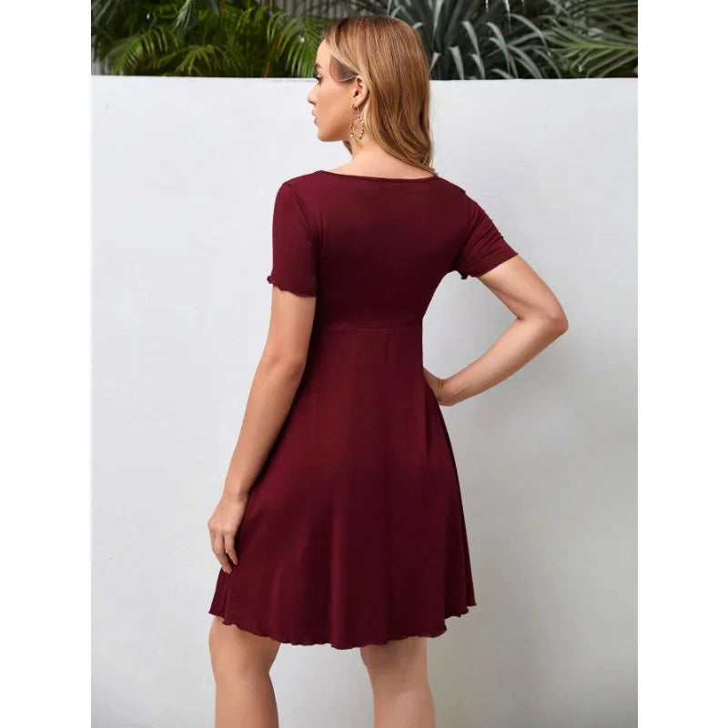 Maternity Summer Solid Color V-neck Loose Plus Size Women Dress