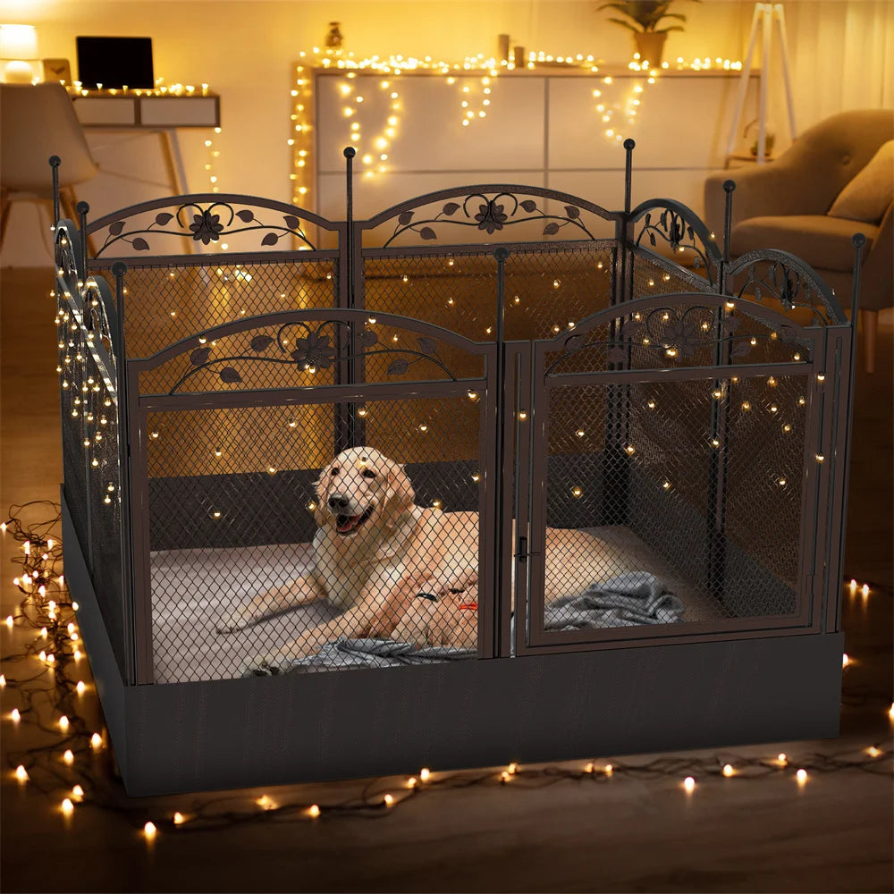 Heavy Duty Large Dog Playpen Pet Exercise Run Enclosure Fence Pet Whelping Pen Box with Waterproof Fertility Mat Indoor Outdoor