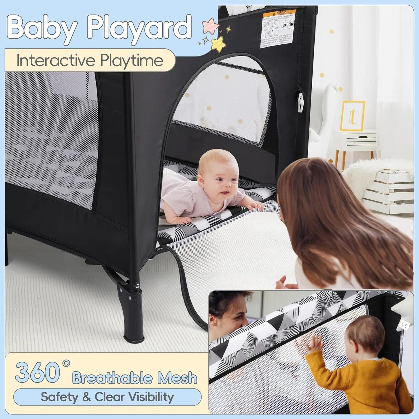 5-in-1 Portable Baby Crib with Changing Table, Bassinet, Storage Bag & Music Box for Newborn to Toddlers