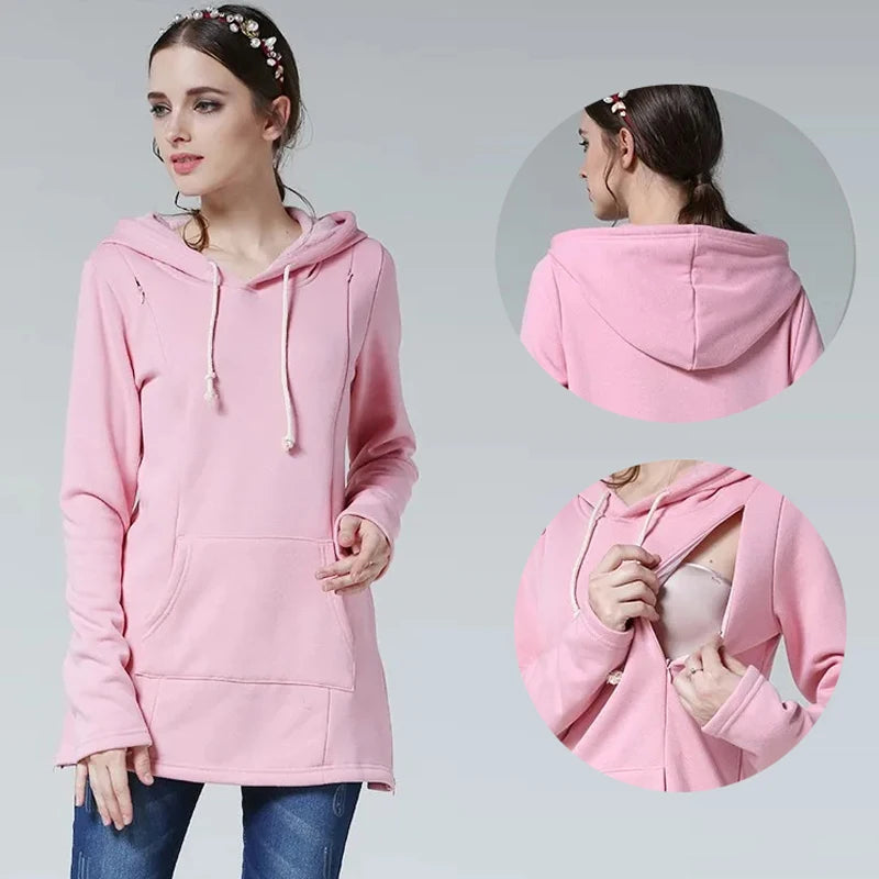 Nursing Maternity Hoodies Sweatshirts Long Sleeve Breastfeeding Postpartum Tops, Plus Size Available