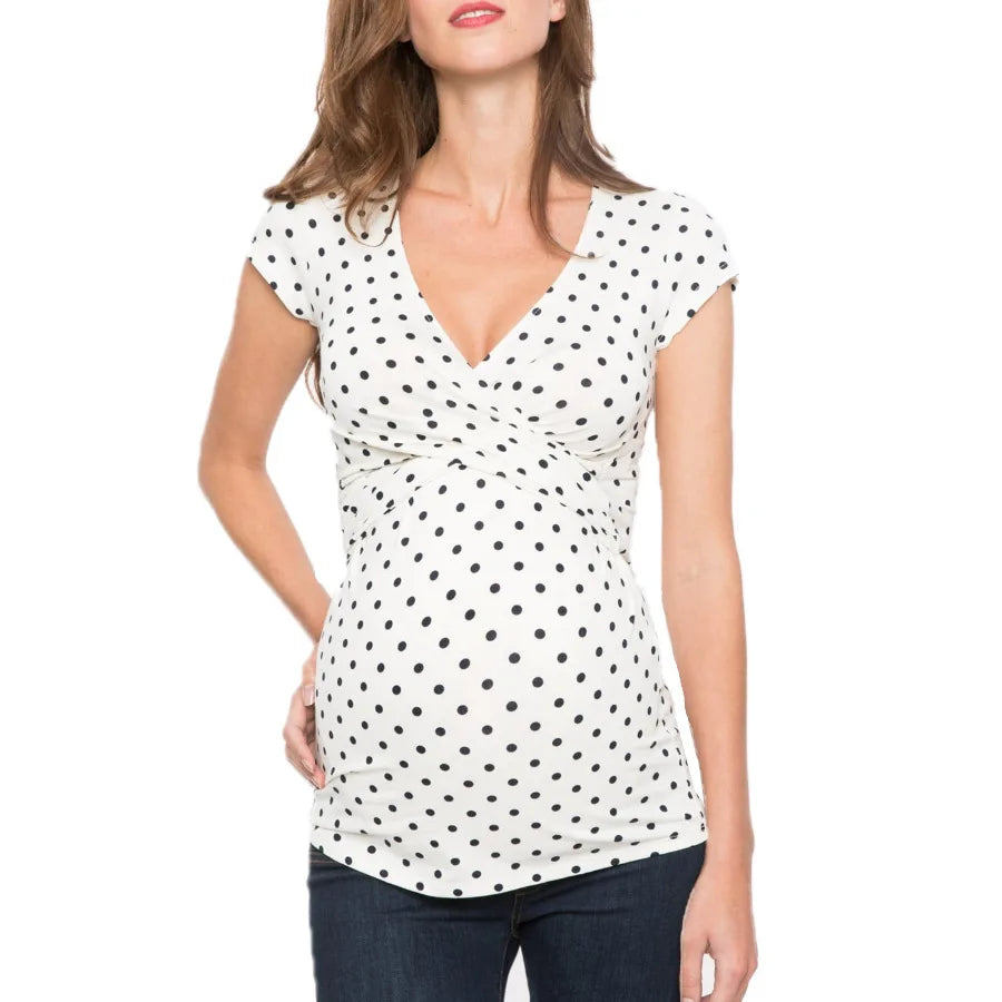 Maternity Nursing Short Sleeve Cross Pleated Side Open Breastfeeding T-Shirt Top