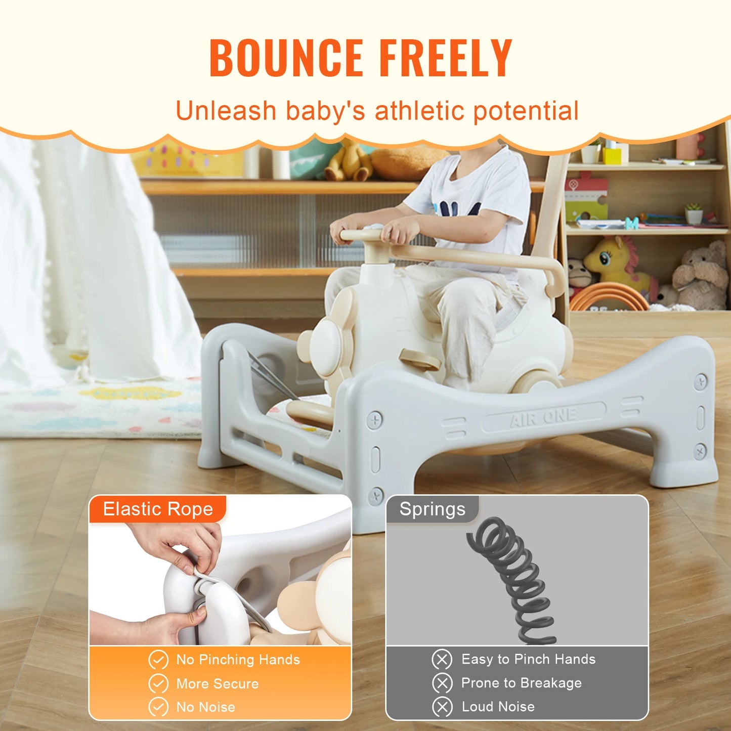 SucceBuy 5 in 1 HDPE Rocking Horse for Toddlers 1-3 Years, Baby Rocking Vehicle with Trampoline Detachable Balance Board