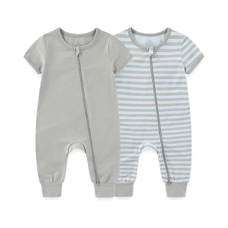 95% Cotton, 5% Elastane, Newborn Boy Girl Zipper Rompers Simple Fashion Baby Unisex Jumpsuits Summer Short Sleeve,  0-24 Months Infant Clothes