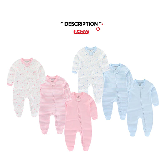 100% Cotton Soft Newborn Baby 2 - Zipper Baby Boy Girl Rompers Shower Gifts, 3 Pcs/lot,  Autumn Winter