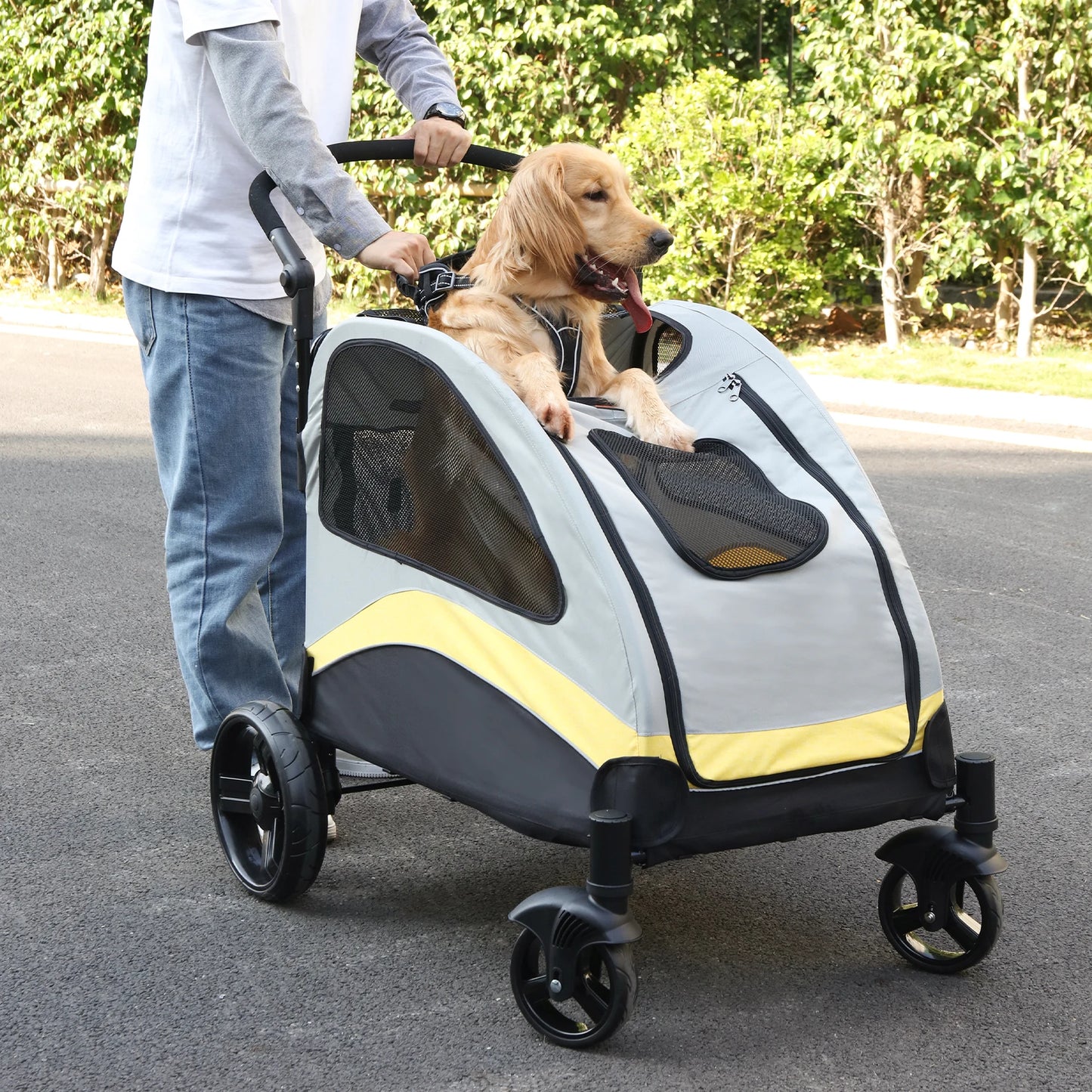 Portable Dog Stroller 4 Wheels for Large, Medium and multiple Dogs Foldable Pet Travel