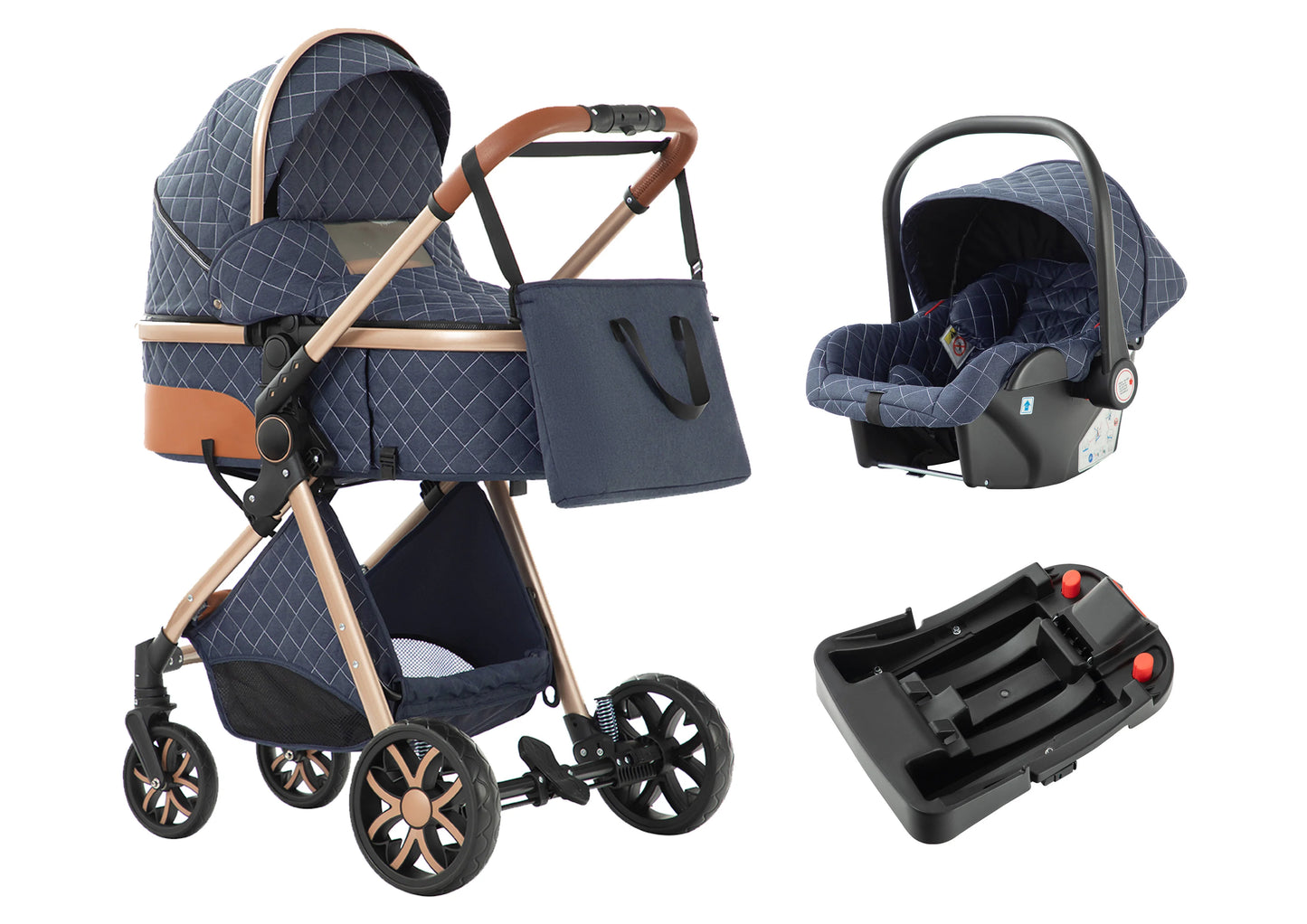 Baby Stroller 3-in-1 Travel System, Adjustable stroller and Accessories Combo Set, One Click Folding.