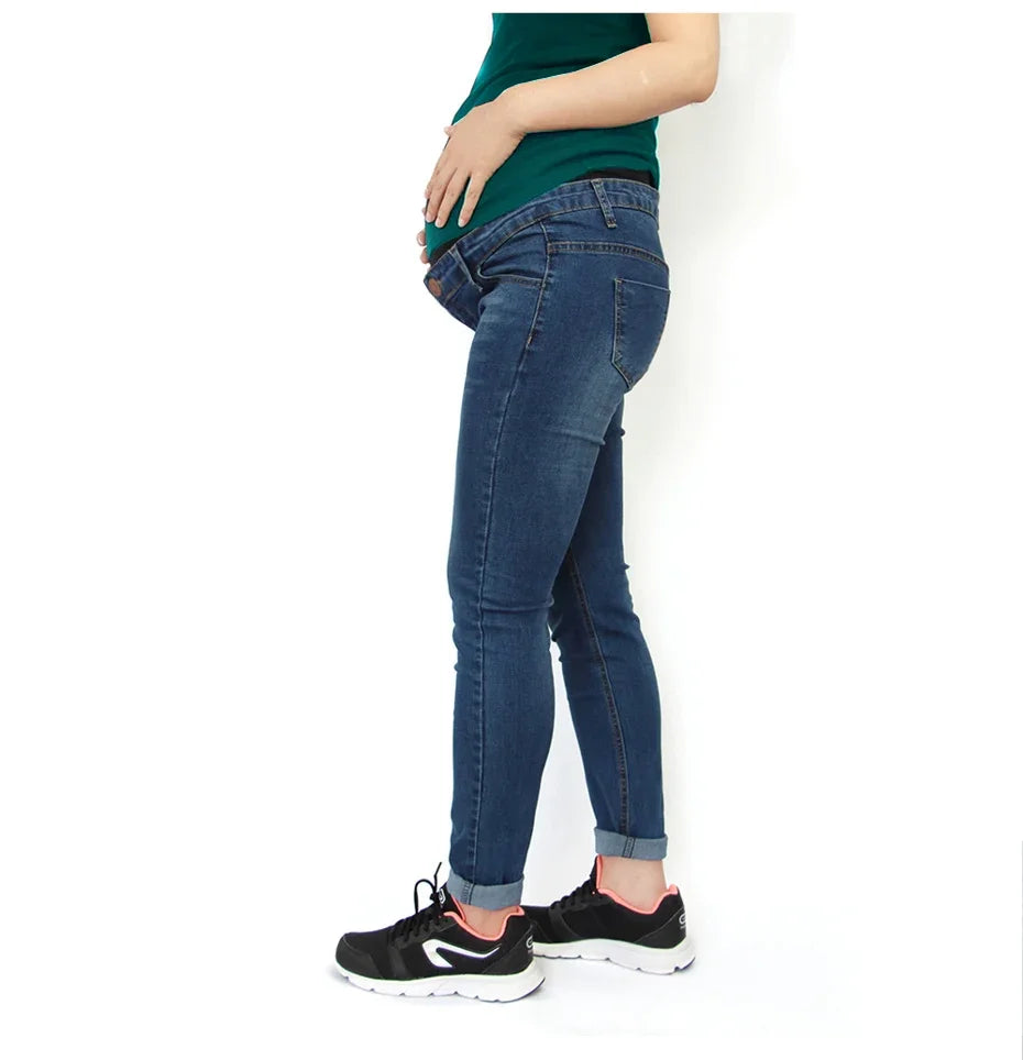 Maternity Boyfriend Jeans with Zipper & Button High Waist Regular Leg with Elastic Waist