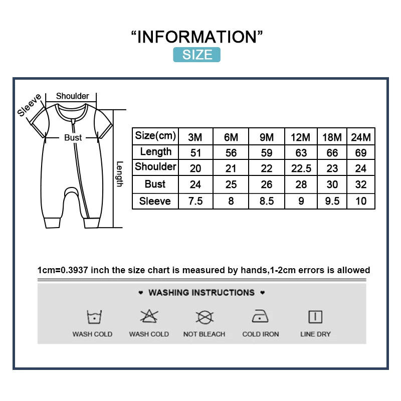 95% Cotton, 5% Elastane, Newborn Boy Girl Zipper Rompers Simple Fashion Baby Unisex Jumpsuits Summer Short Sleeve,  0-24 Months Infant Clothes