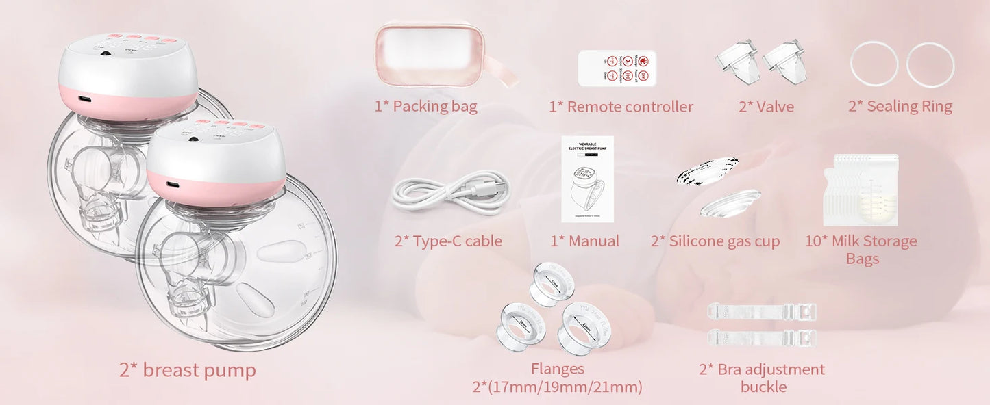 2 Pcs Electric Wearable Breast Pump 1200mAh USB Chargable Silent Milk Extractor Painless Automatic Milker Comfort Breastfeeding