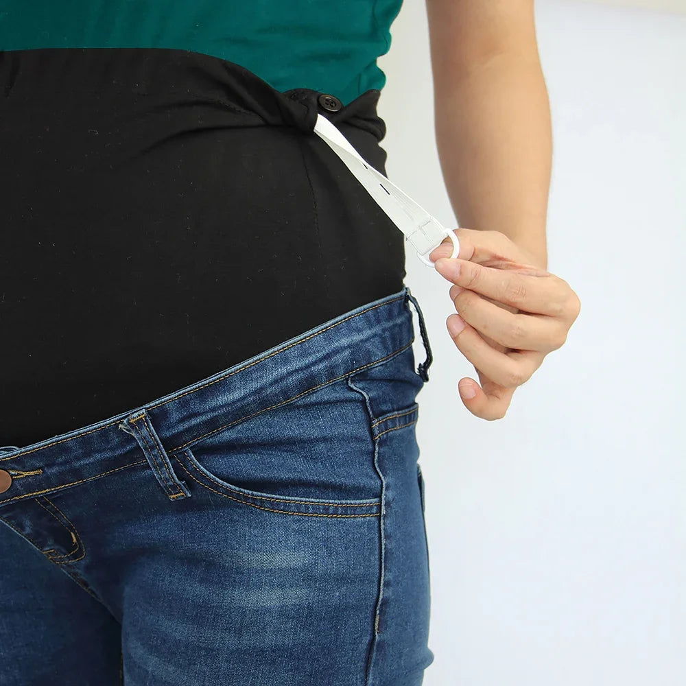 Maternity Boyfriend Jeans with Zipper & Button High Waist Regular Leg with Elastic Waist