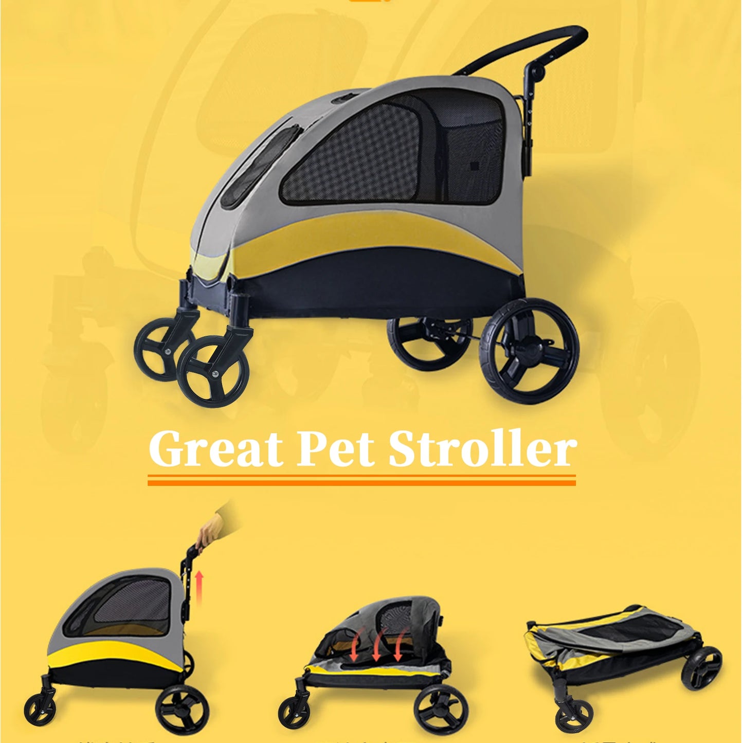 Portable Dog Stroller 4 Wheels for Large, Medium and multiple Dogs Foldable Pet Travel