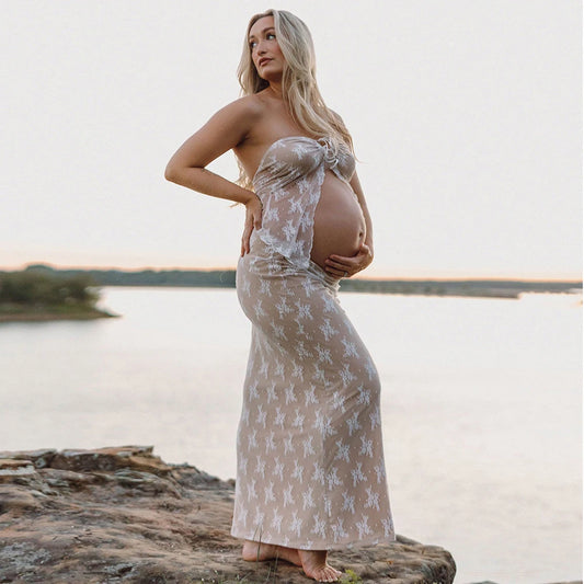 Maternity Photograph Splicy Lace Tub Top Sexy Long  Skirt Women Slim See-through Strapless Two-Piece Outfit