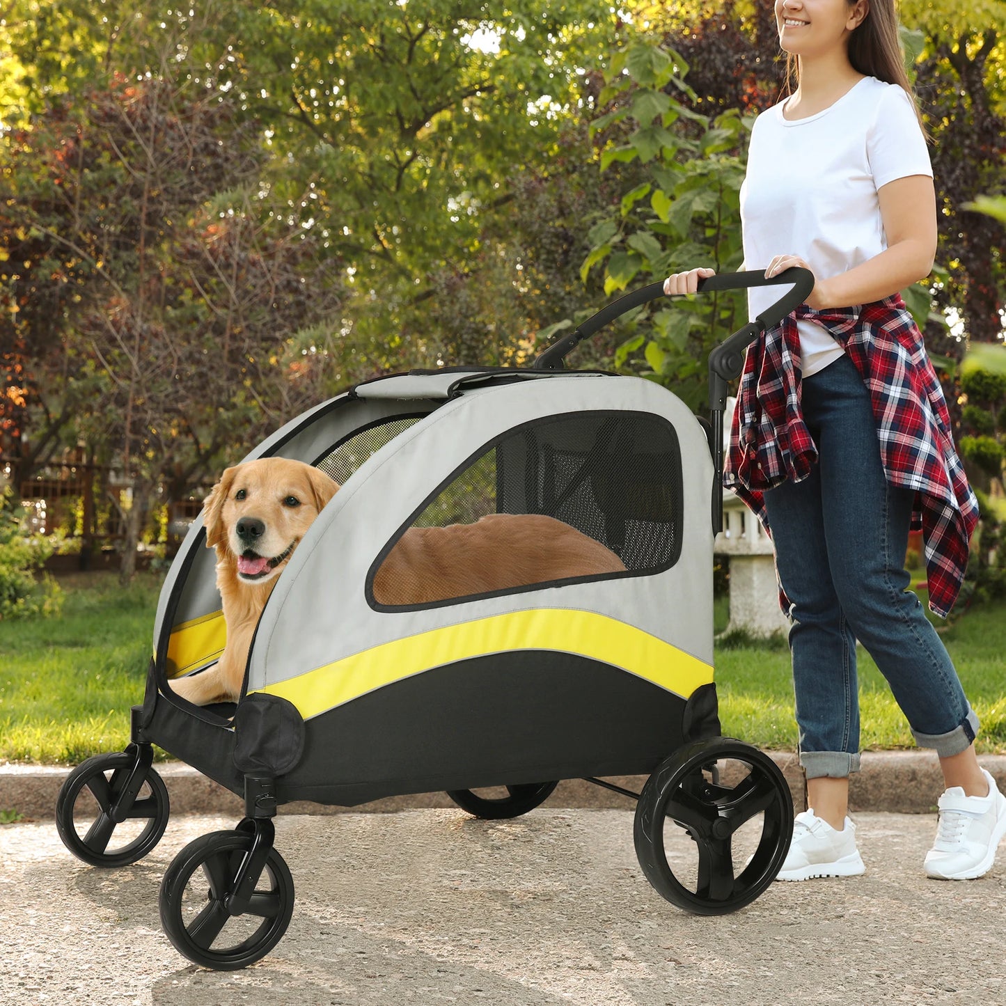 Portable Dog Stroller 4 Wheels for Large, Medium and multiple Dogs Foldable Pet Travel