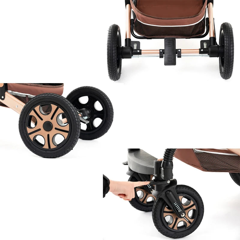 Baby Stroller Combo Car Seat, Baby Travel System with Isofix Base, Baby Carriage 3 in1 Reversible Foldable Standard Stroller