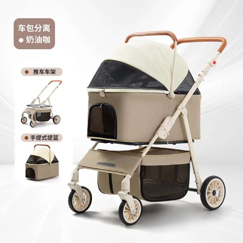 3-in-1 Pet Stroller for Cats & Dogs Detachable Carrier Storage Basket One-Hand Fold & 4-Wheel Brakes  cat carrier dog carrier