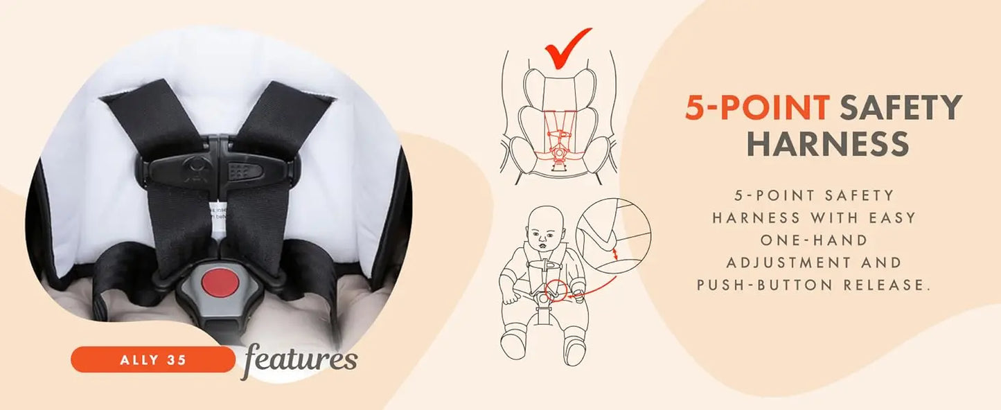 Newborn Baby Infant Car Seat Carrier Travel System with Harness and Extra Cozy Cover for Babies Up to 35 Pounds