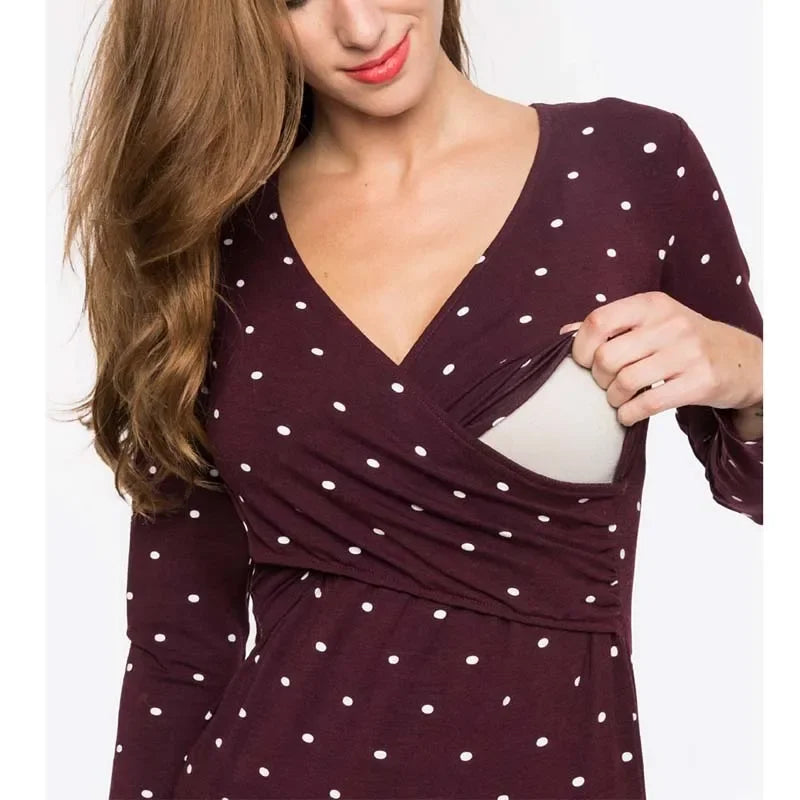 Maternity Nursing V-neck Long Sleeve Top  Breastfeeding Clothes for Pregnant Woman