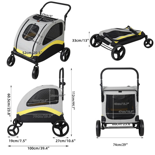 Premium Dog Stroller Pram 4 Wheel Foldable Cart Travel Walk Pet Jogger Wagon for Small Medium Large XL Dogs