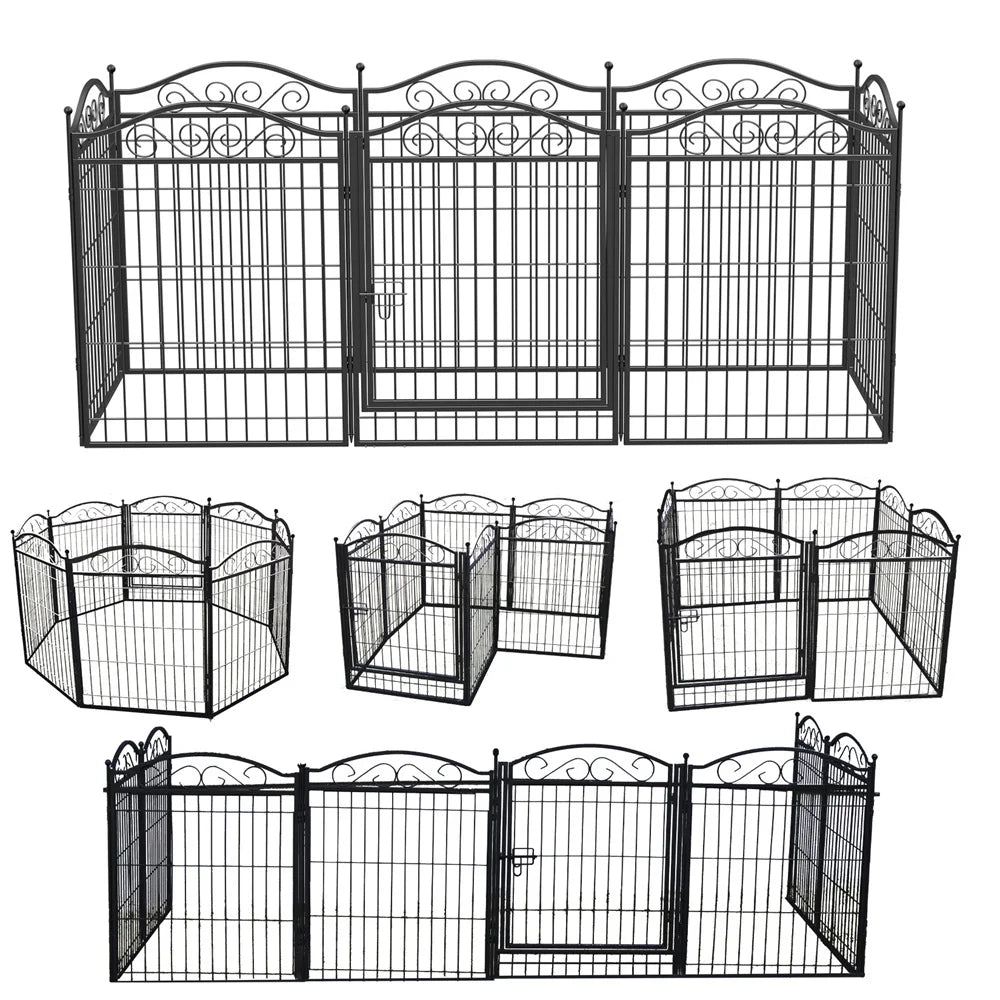 Heavy Duty Dog Playpen 8 Panels Pet Animal Dog Kennel Pen Fence Enclosure Cage Metal Camping Pet Puppy Run Fences Grid with Door