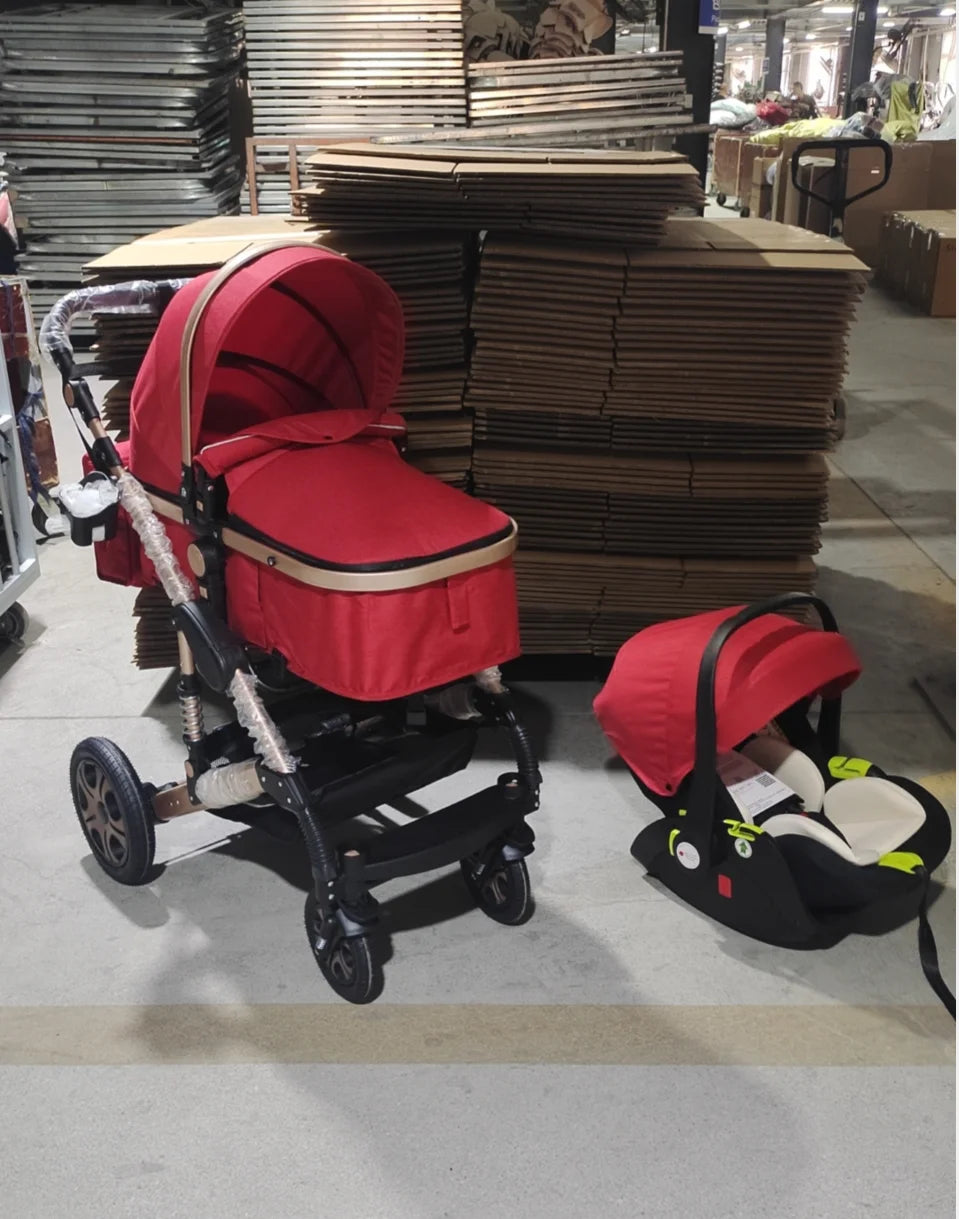 Baby Stroller Combo Car Seat, Baby Travel System with Isofix Base, Baby Carriage 3 in1 Reversible Foldable Standard Stroller