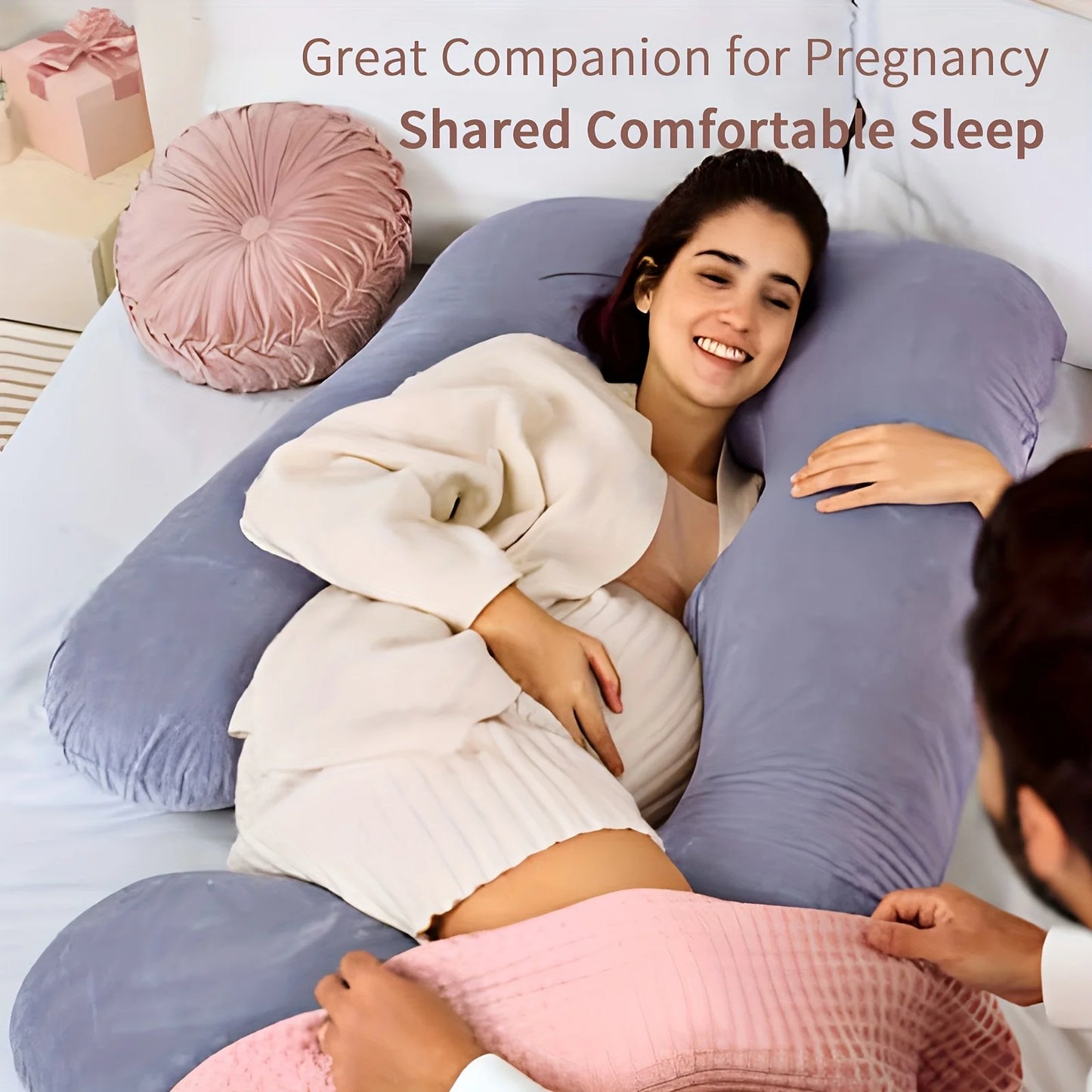 Detachable Maternity Pillow - G-Shaped Crystal Velvet Lumbar Support Cushion for Pregnant Side-Lying